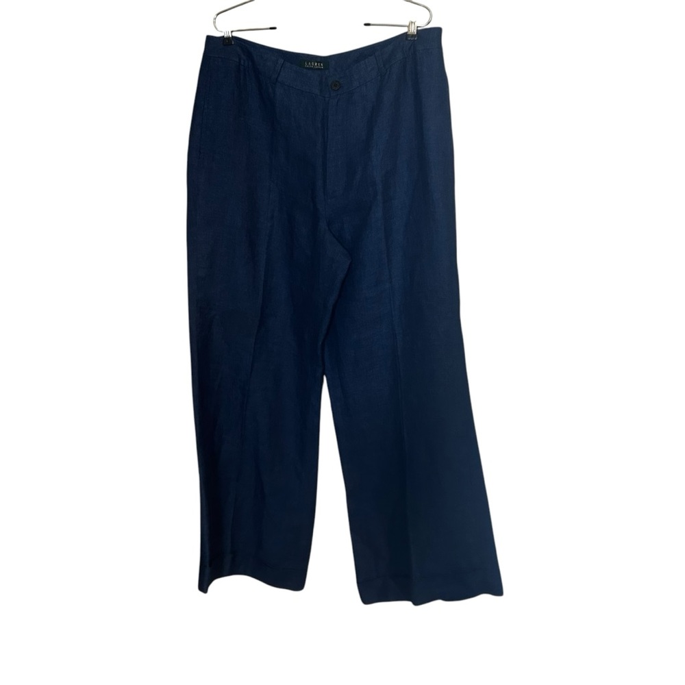 Ralph Lauren women’s pants 100% linen blue denim wide leg flares boho size 16